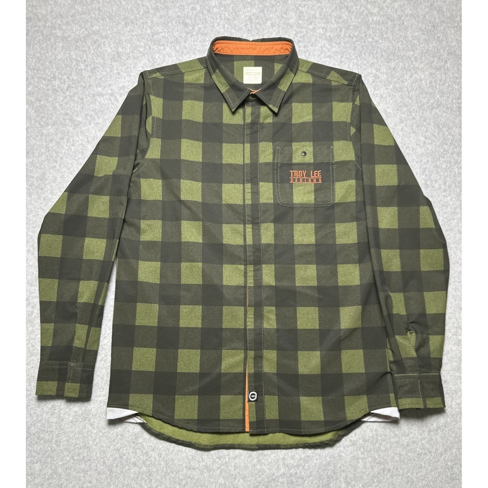 Troy Lee Designs Green Plaid Men's Grind Flannel Jersey Snap Button Size Large